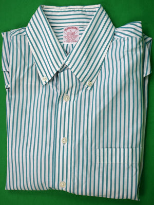 "Brooks Brothers Green Bold Stripe S/S B/D Broadcloth Sport Shirt Made in U.S.A." Sz L