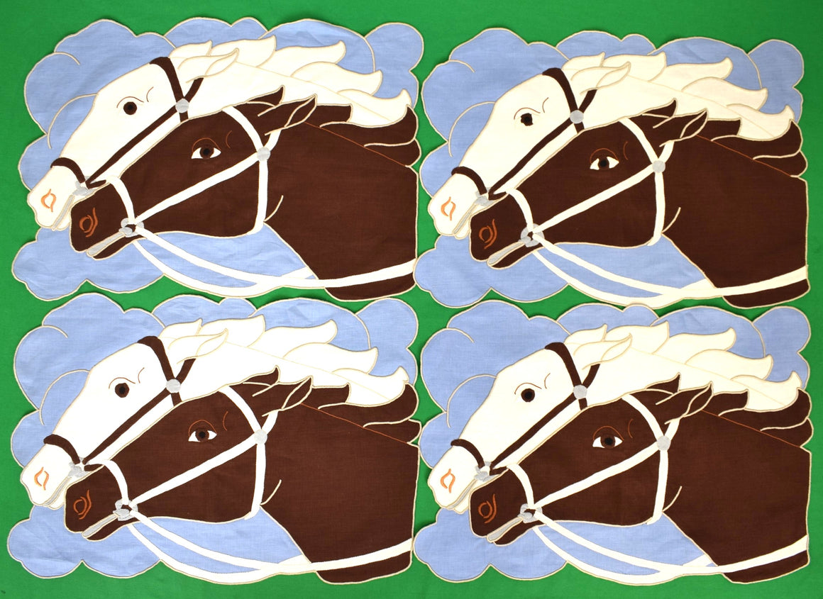 Set x 4 Madeira Hand Embroidered Linen Horse Head Placemats