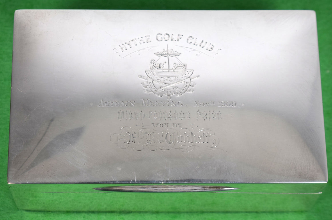Antique English Sterling Hythe Golf Club c1900 Cigar Box Hallmarked for Goldsmiths and Silversmiths Co., London Provenance: The Susie Hilfiger Collection