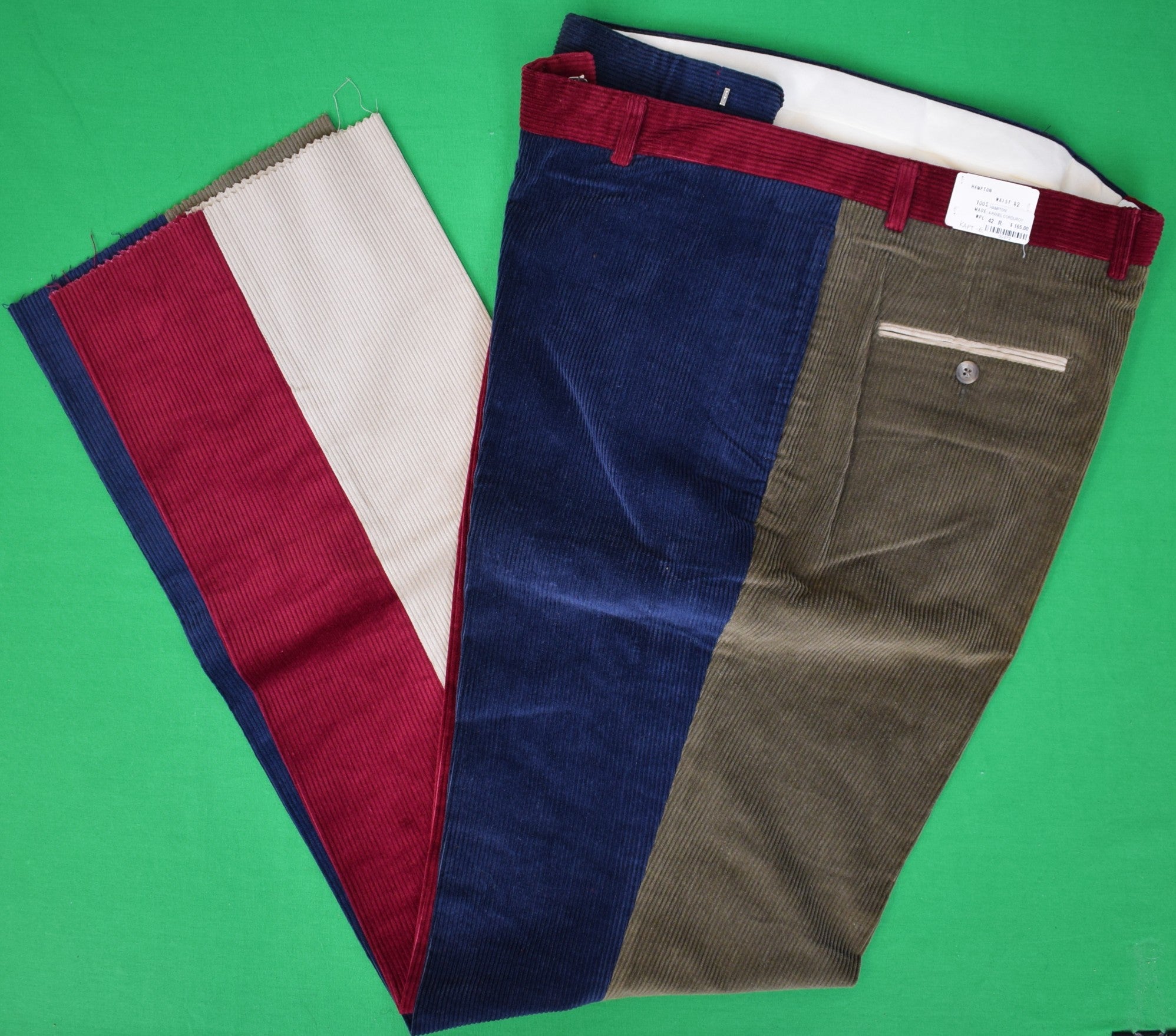 O'Connell's Vintage Plain Front 8-Wale 4-Panel Corduroy Trousers - Navy, Tan, Olive & Wine Sz 42 (NOSWT)