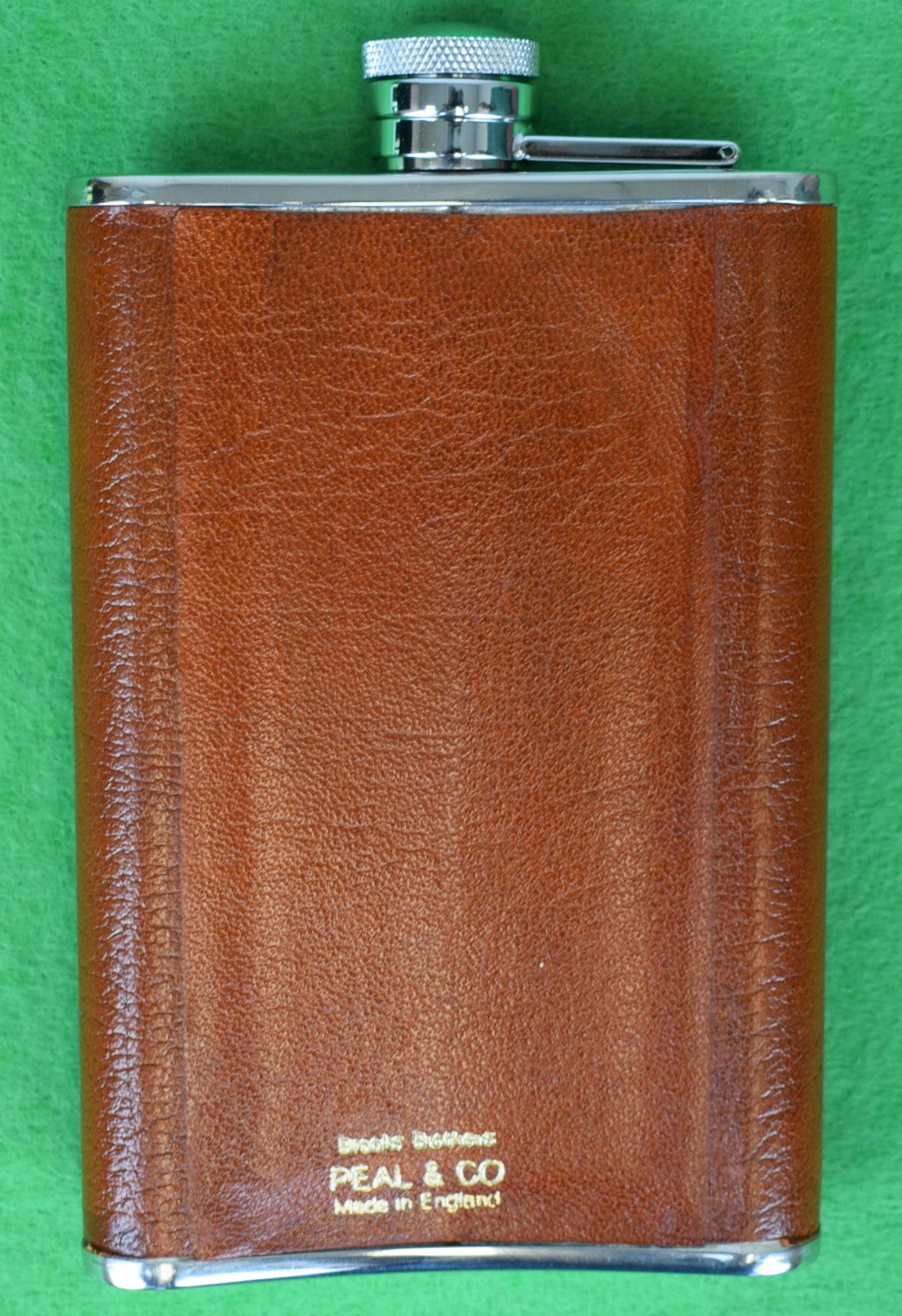 Brooks Brothers x Peal & Co Brown Leather- Lined Stainless Steel 8oz Flask Made In England