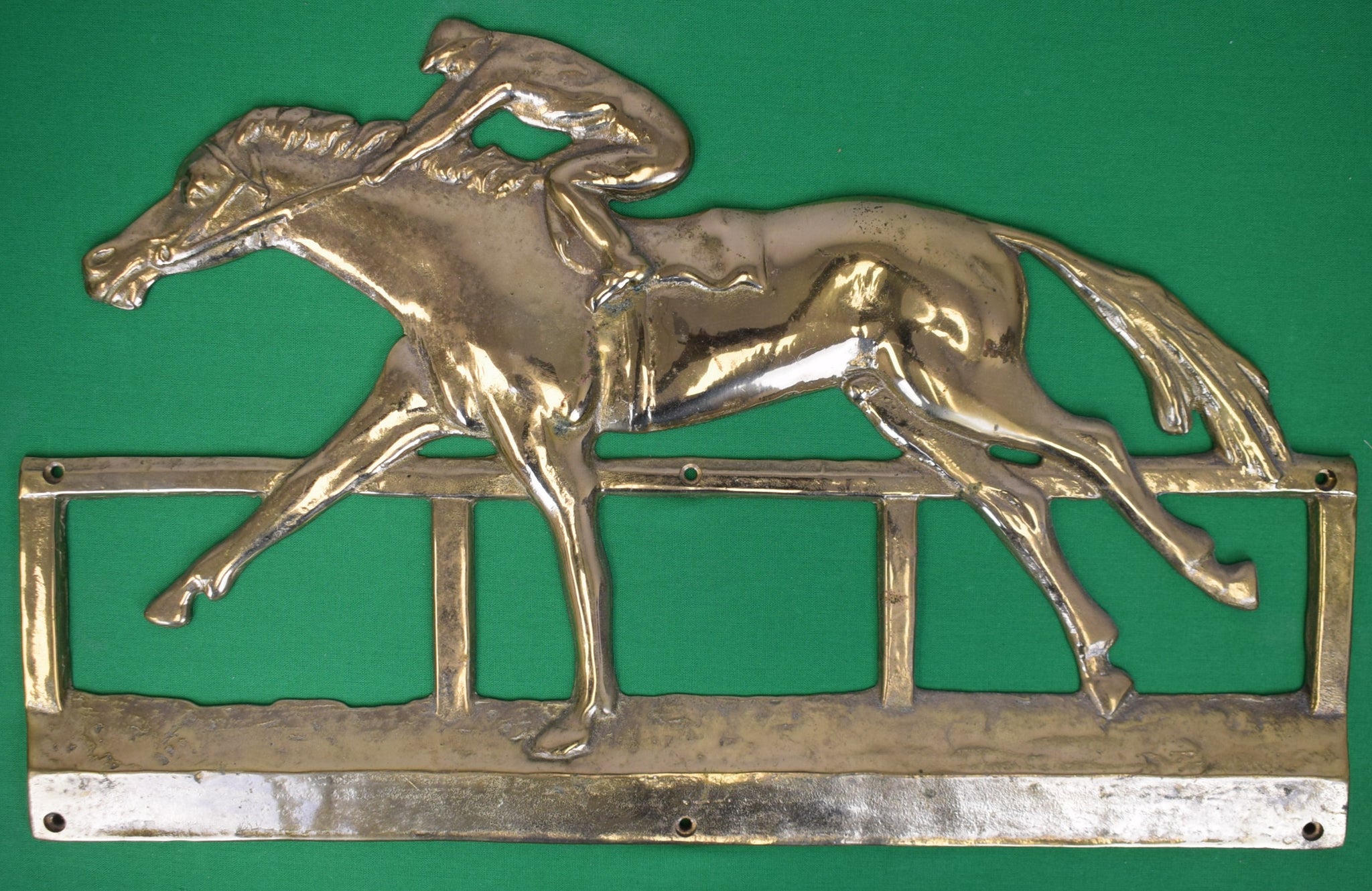 English 19thC Brass Jockey/ Racehorse Relief Plaque