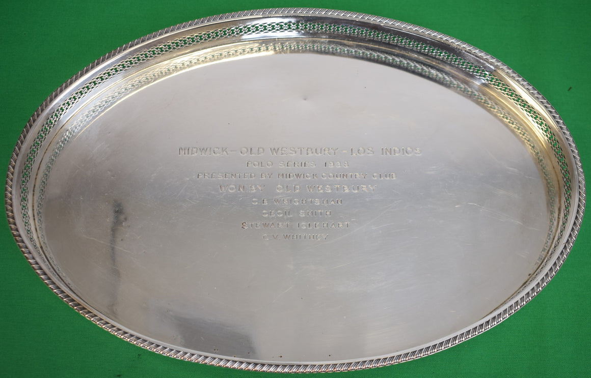 C.V. Whitney Polo Trophy Midwick-Old Westbury-Los Indios Polo Series 1938 Silver Plate Oval Platter