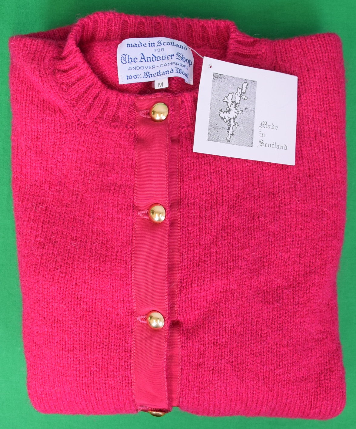 The Andover Shop Ladies Brushed Shetland Fuschia Crew Neck Cardigan Sweater Sz M