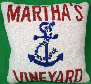 Anchored At Martha's Vineyard Hook Pillow w/ Navy Velvet Backing (NWT)