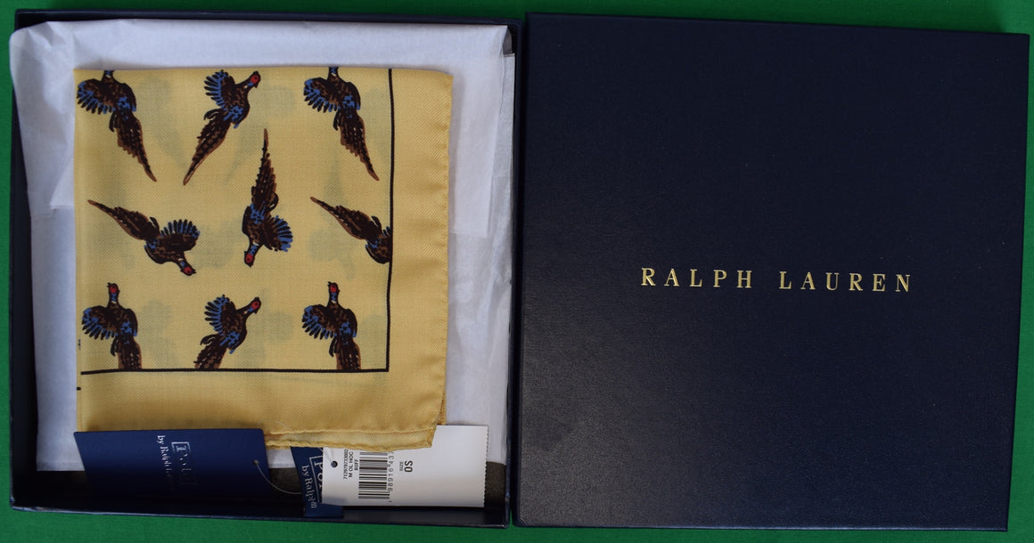Polo Ralph Lauren Yellow Challis Pheasant Print Pocket Square (NWT & Gift Box)