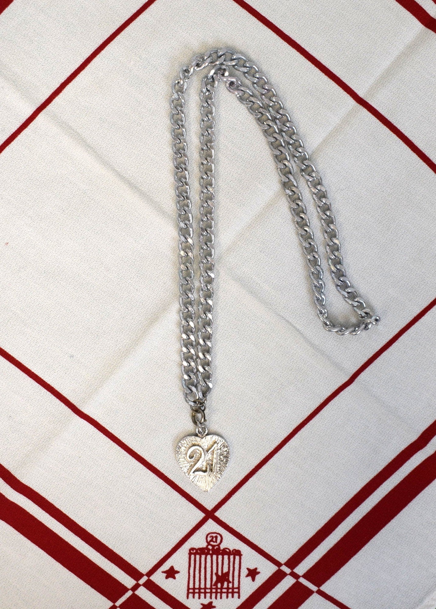 The "21" Club Silver Heart w/ Chain Link Necklace