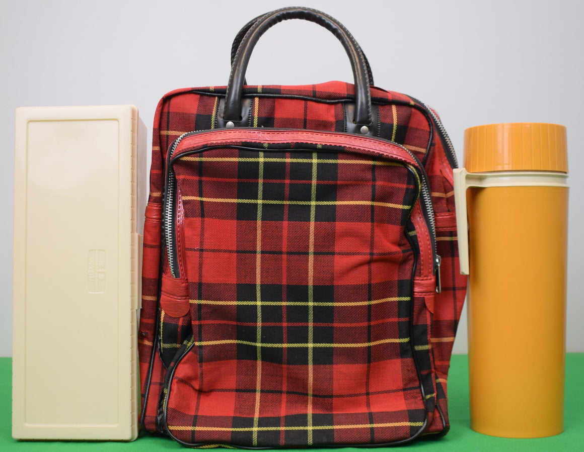 "Red Scotch Plaid Canvas Picnic Tote Carrier" (NWOT)