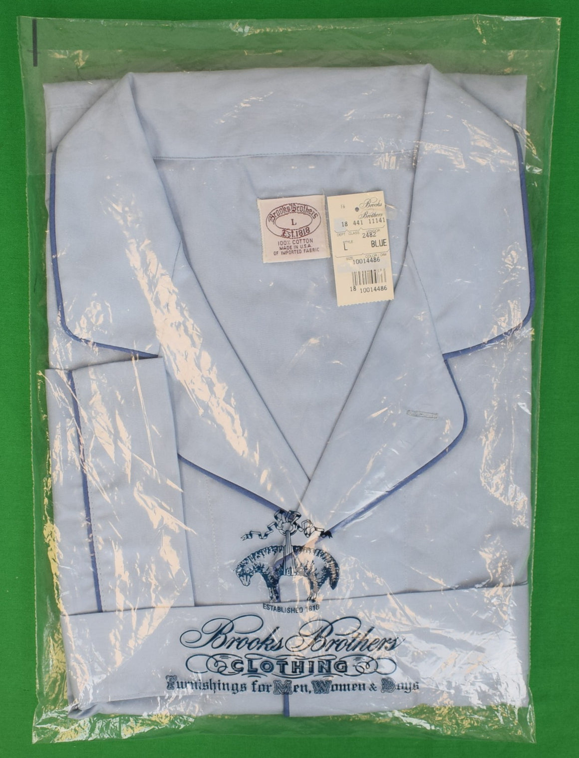 "Brooks Brothers Blue Broadcloth w/ Navy Piping c1980s Robe" Sz L (NWT)