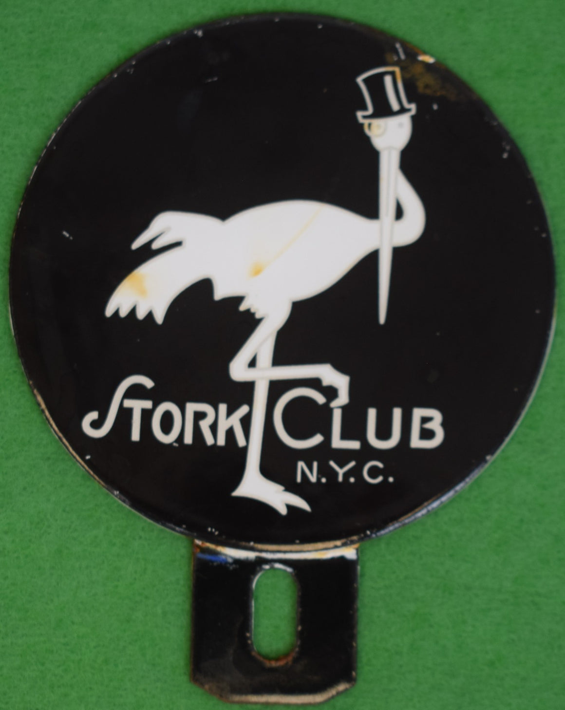 The Stork Club Enamel License Plate Topper/ Grill Badge