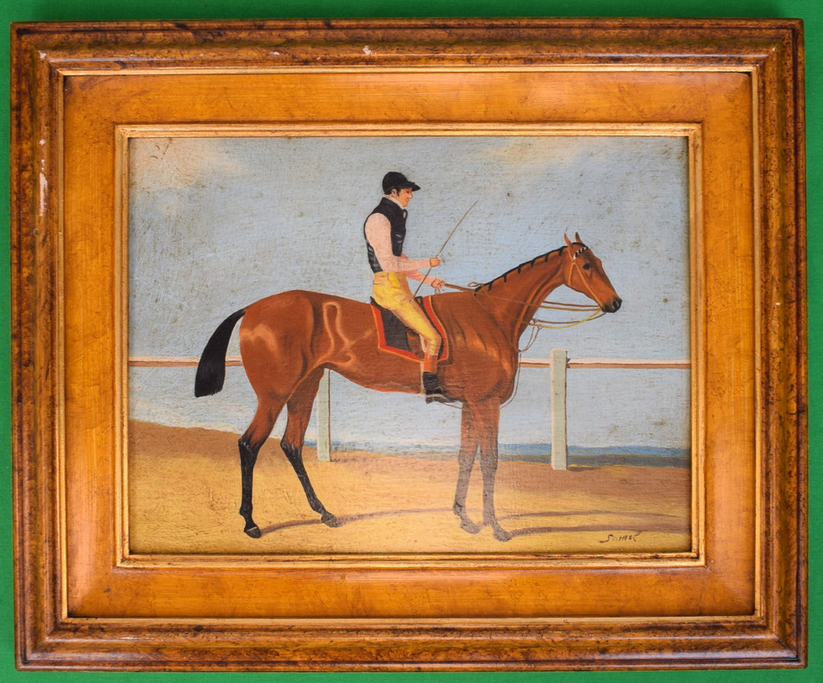 Jockey w/ Pink Sleeves Astride Racehorse