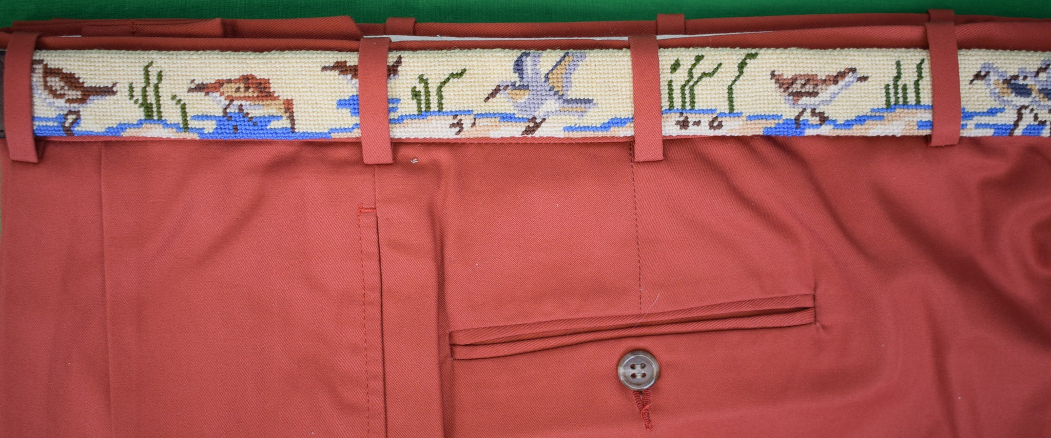 "Hand Needlepoint Sandpiper Shoreline Belt" Sz 36 (SOLD)