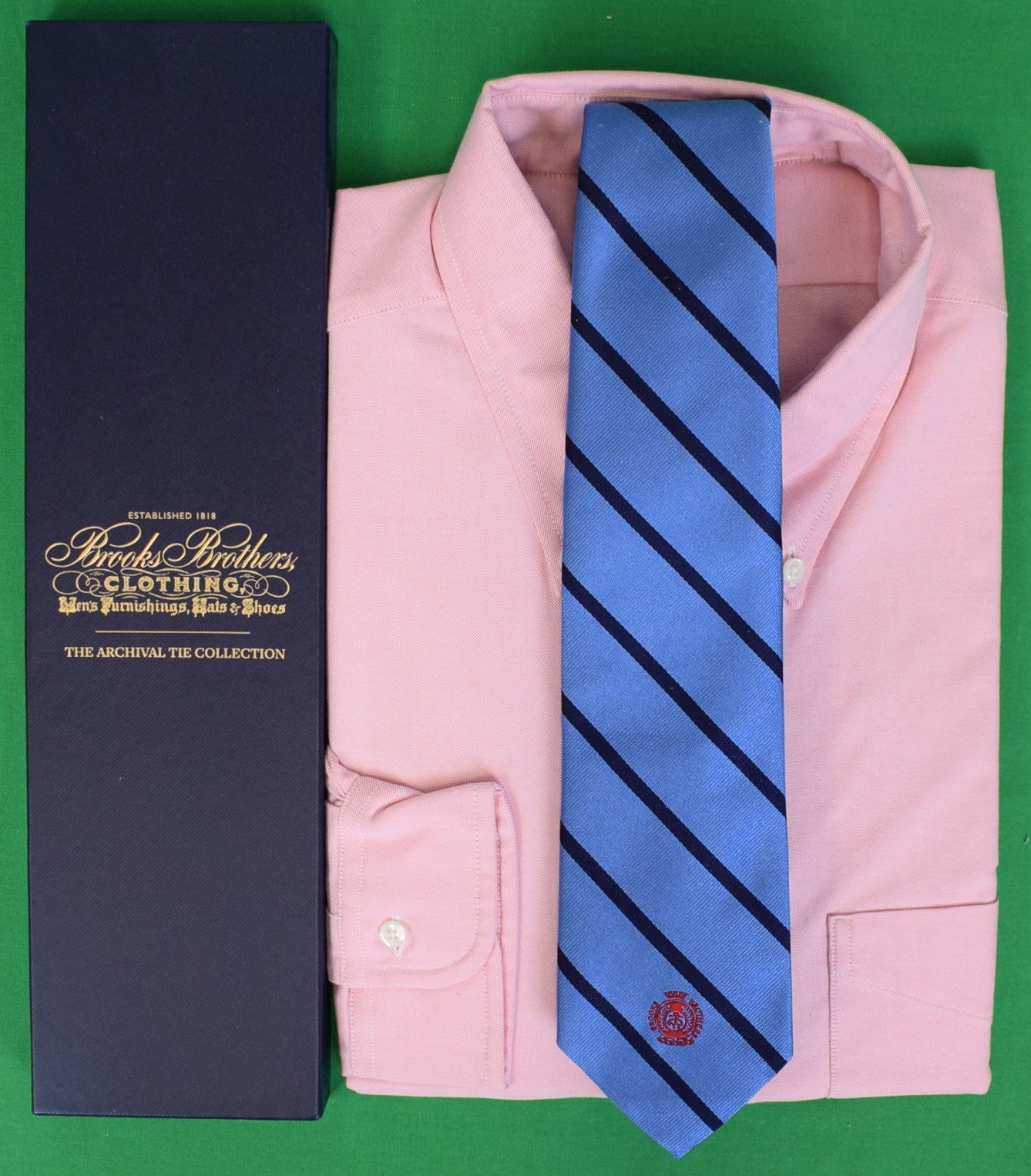 Brooks Brothers Blue w/ Navy Repp Stripe & 1818 Crest Archival Silk Tie (NWT w/ BB Box)