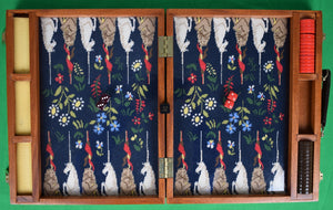 "Hand-Needlepoint Unicorn Backgammon Case w/ Red/ Brown Checkers"