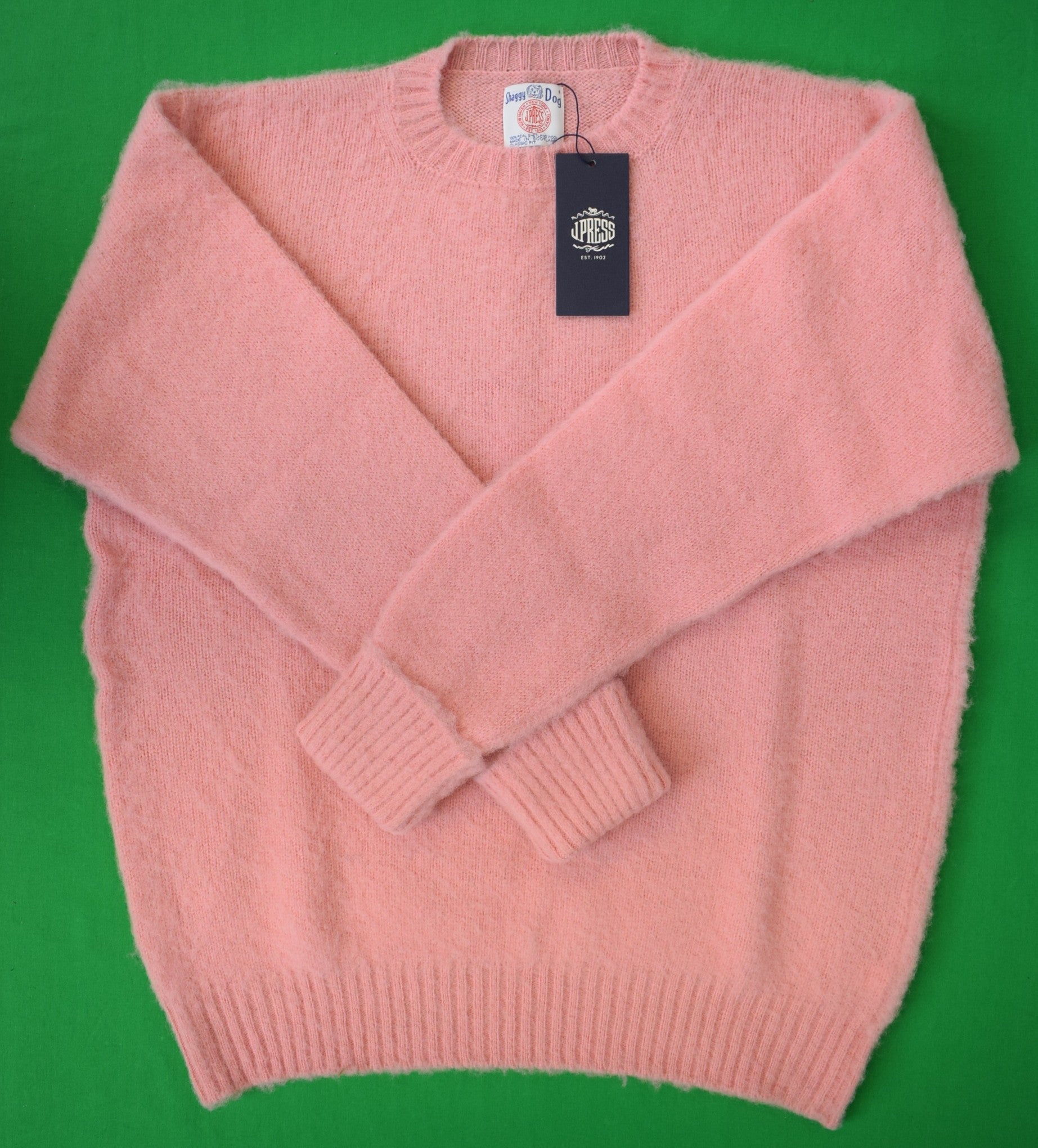 "J. Press Made-in-Scotland Pink Shaggy Dog Sweater - Classic Fit" Sz XL (NWT)