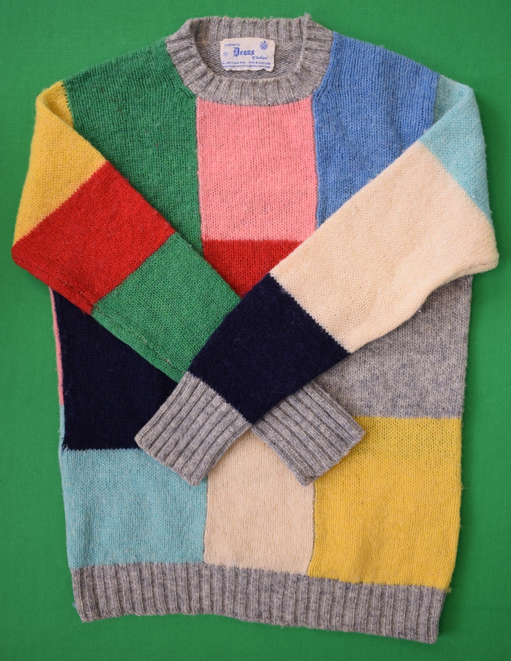 Deans Of Scotland Shetland Wool Patch Panel Boy's Sweater Sz 36