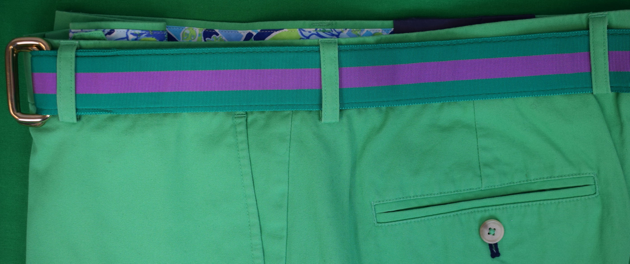 "The Andover Shop Kelly Green/ Lavender Stripe Grosgrain Ribbon D-Ring Belt" Sz M