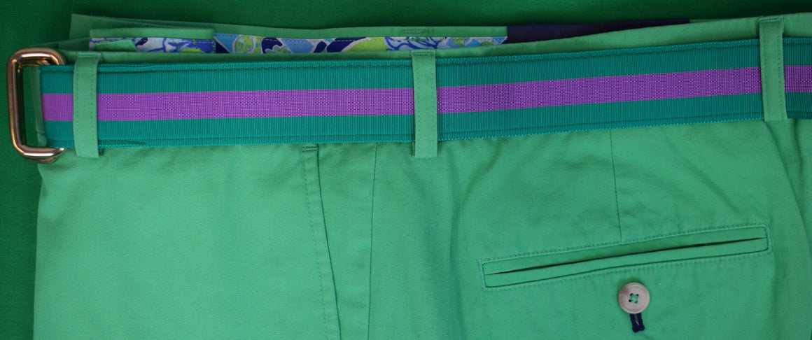 "The Andover Shop Kelly Green/ Lavender Stripe Grosgrain Ribbon D-Ring Belt" Sz M