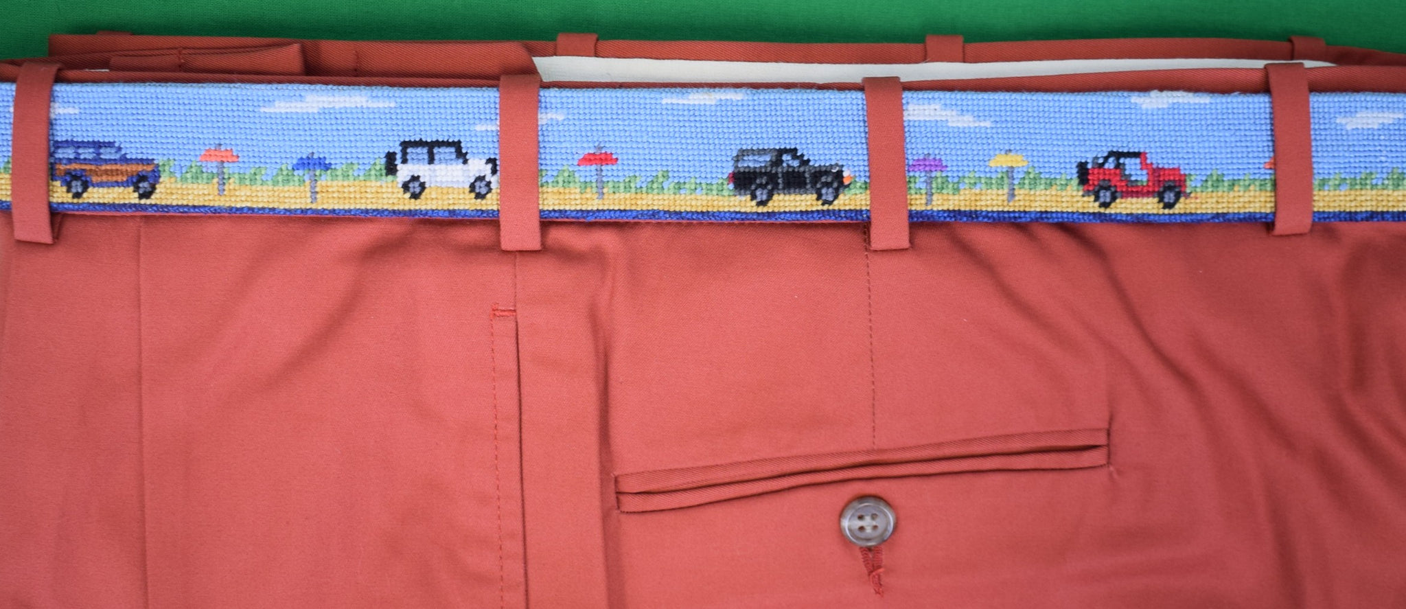 Murray’s Toggery Shop x S&B Great Point Jeeps Needlepoint Belt Sz 36