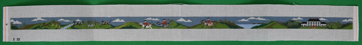 Hand-Painted Needlepoint Fox-Hunt Scene Canvas Belt