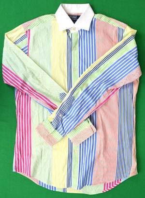 Polo Ralph Lauren Regent Multi Fun Stripe/ White Spread Collar Shirt Sz 15 1/2"/ M