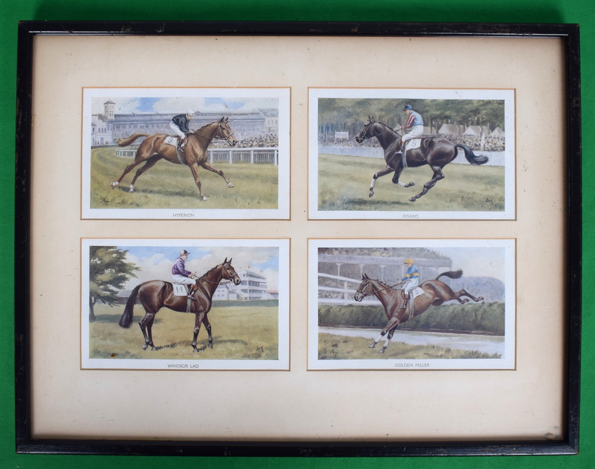 A Set of Four Framed Images Relating to 1930s Horseracing Derby & Grand National etc