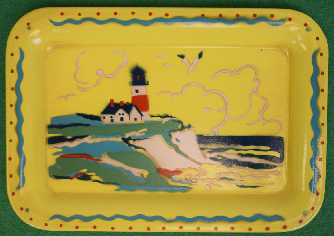 "Tony Sarg Nantucket Yellow Catchall Tray w/ Sankaty Lighthouse Sconset Illustration" (New/ Old Stock)