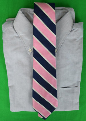 O'Connell's Navy/ Pink/ White Repp Stripe Silk Tie