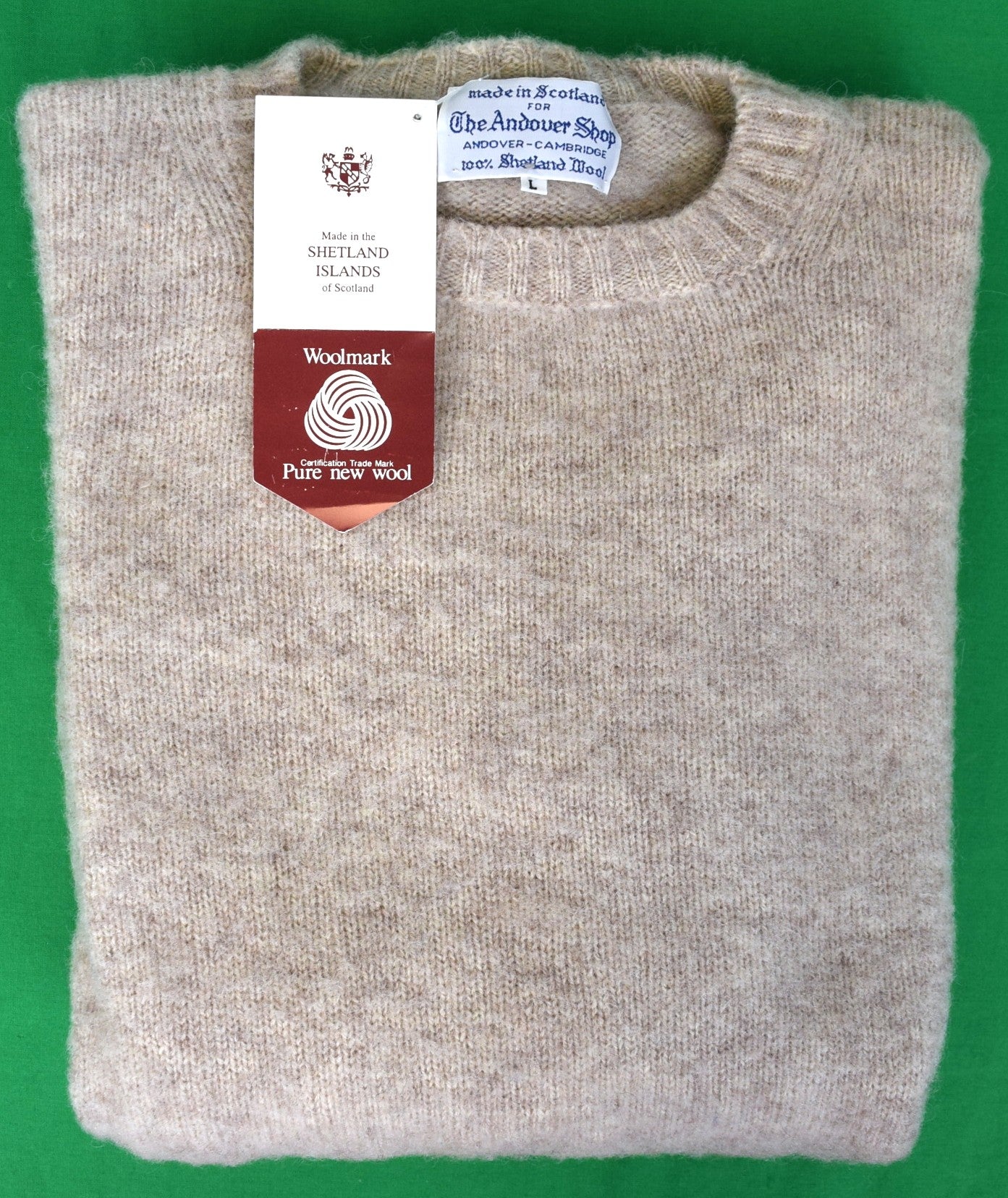 The Andover Shop Oyster Shetland Wool Crew Neck Sweater Sz L (NWT)