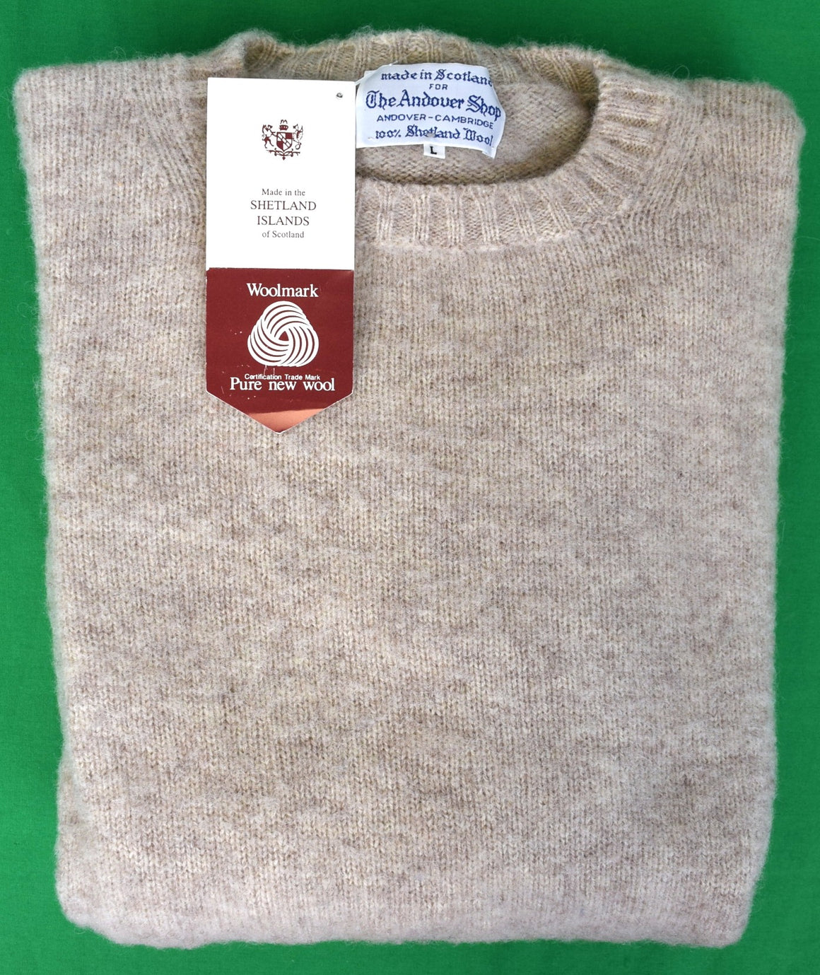 The Andover Shop Oyster Shetland Wool Crew Neck Sweater Sz L (NWT)