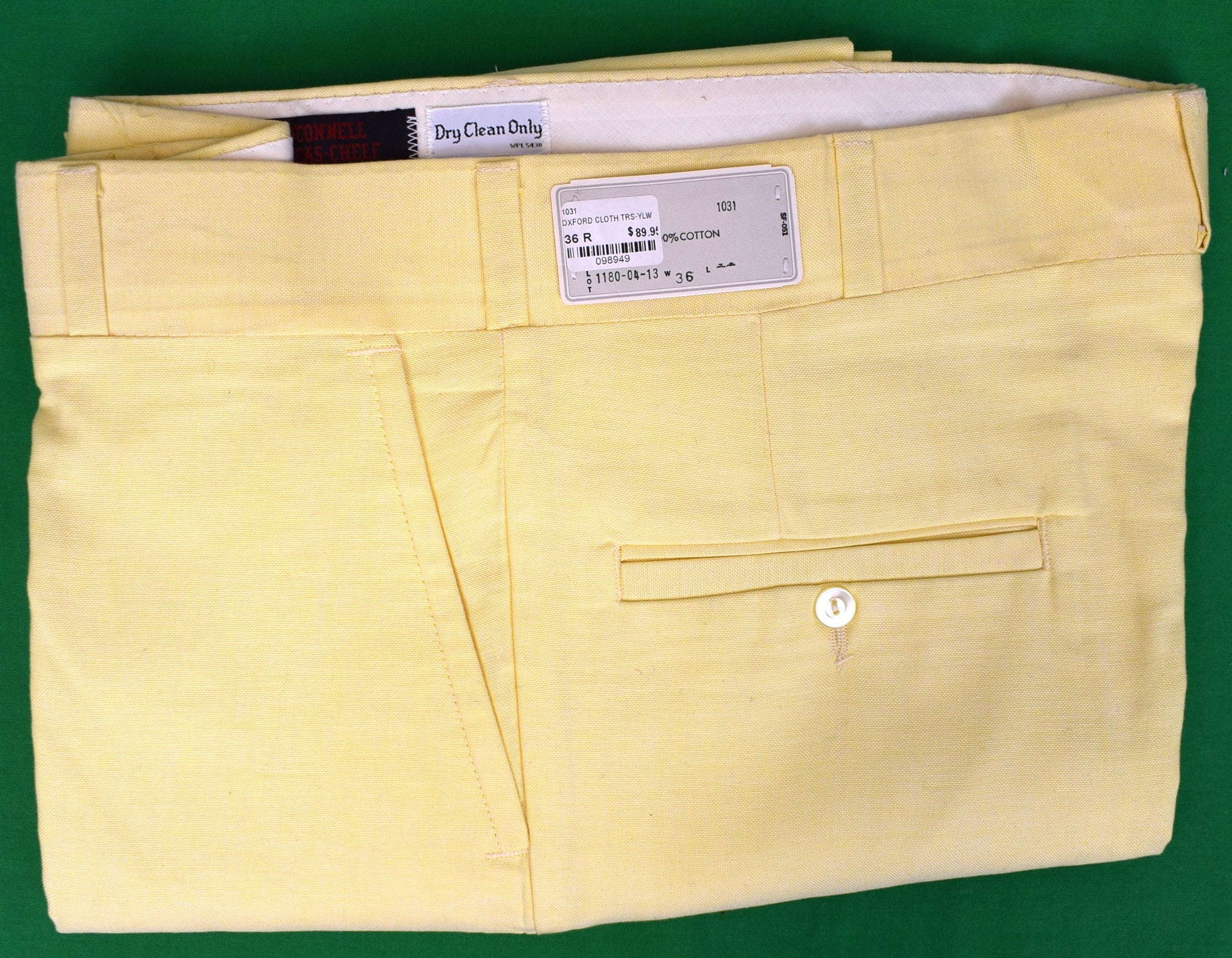 O'Connell's Oxford Cloth Trousers-Yellow Sz 36R (NWT)
