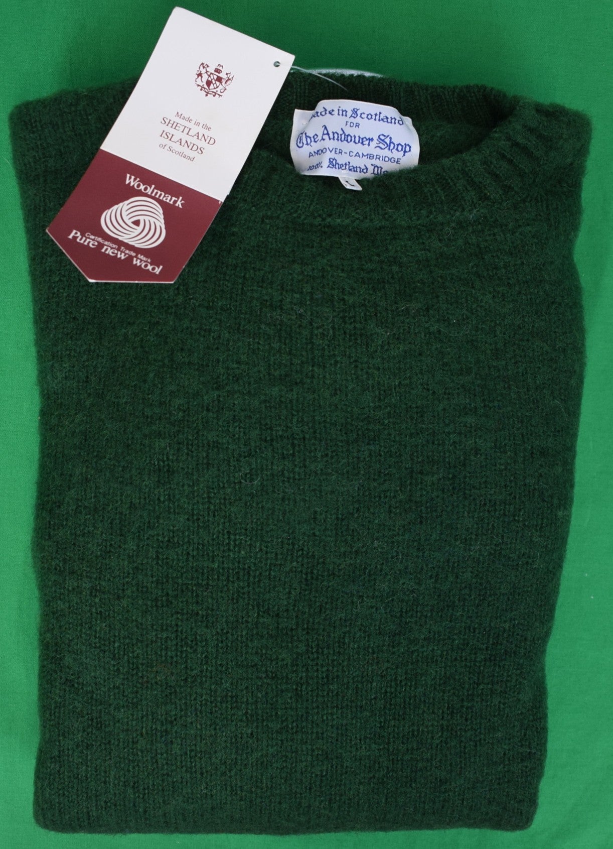 The Andover Shop Bottle Green Shaggy Dog Shetland Crew Neck Sweater Sz L (NWT)