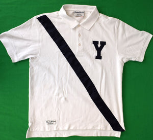 Rowing Blazers x Yale White Pima Cotton Pique S/S Polo Shirt w/ Navy Satin Diagonal Stripe Sz M (NWOT)