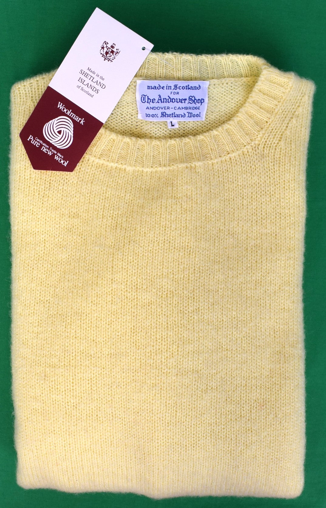 "The Andover Shop Shetland Yellow Wool Crewneck Sweater Made In Scotland" Sz L (NWT) (SOLD)