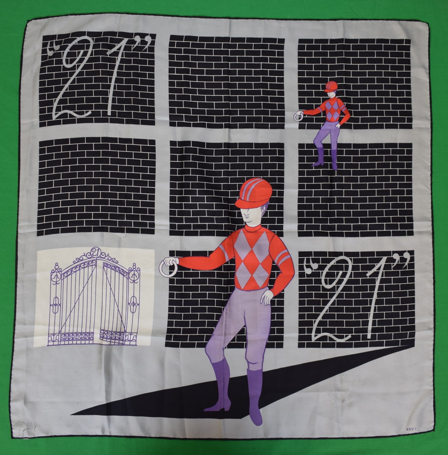 The "21" Club Lavender/ Red Jockey XXVI Silk Scarf