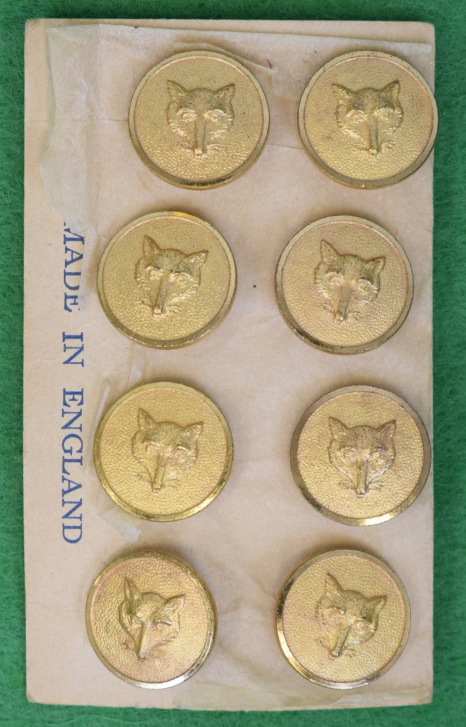 "Set x 8 English Brass Fox Mask Waistcoat/ Sleeve Buttons"