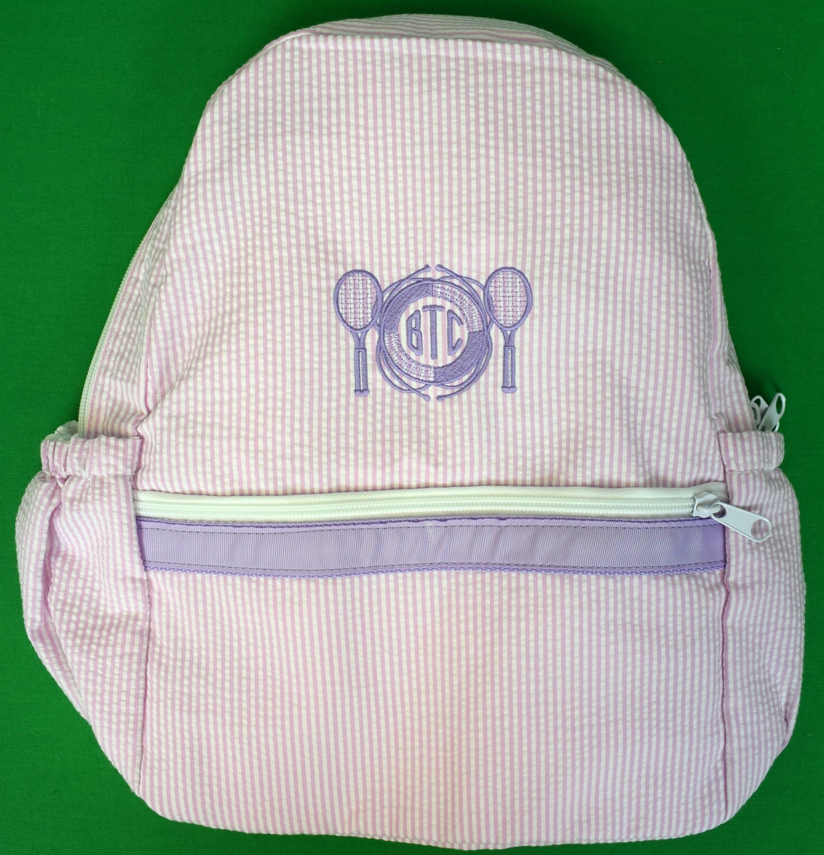 Bath & Tennis Club Palm Beach Pink Seersucker w/ Lavender B&T Logo Backpack/ Tote Bag (NWT)
