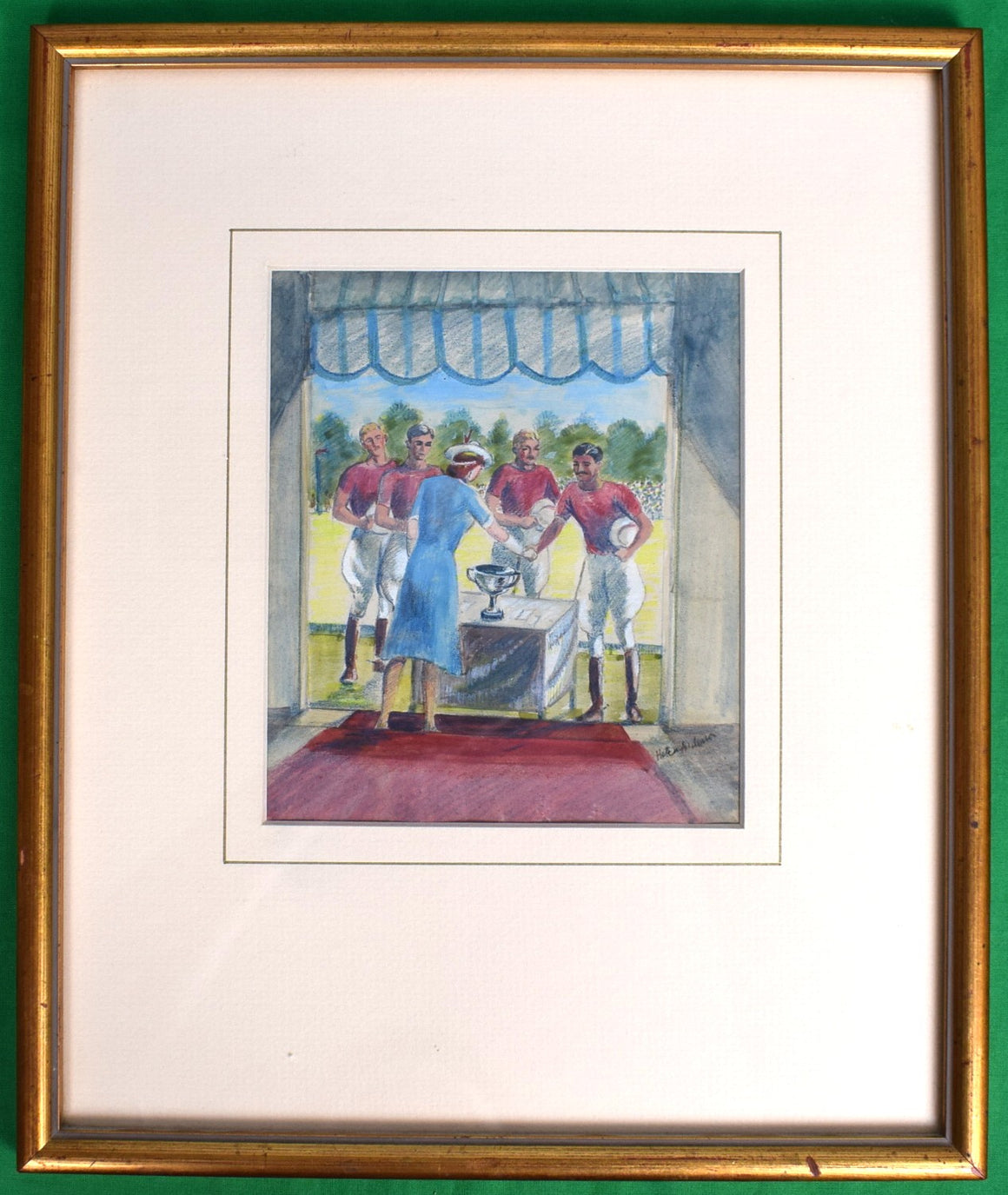 British Polo Match Trophy Presentation Watercolour by Helen Anderson (British, 20th Century)