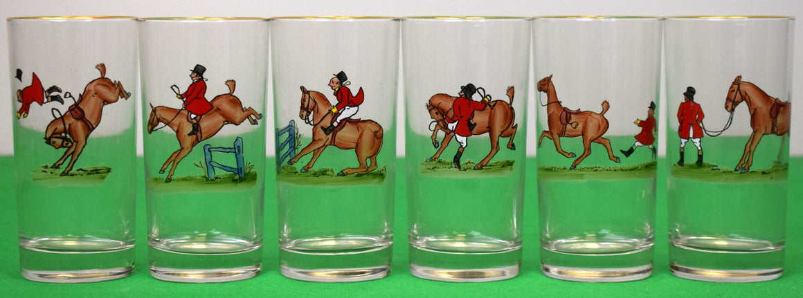 Set x 6 Cyril Gorainoff Hand-Painted Fox Hunter Highball Cocktail Glasses