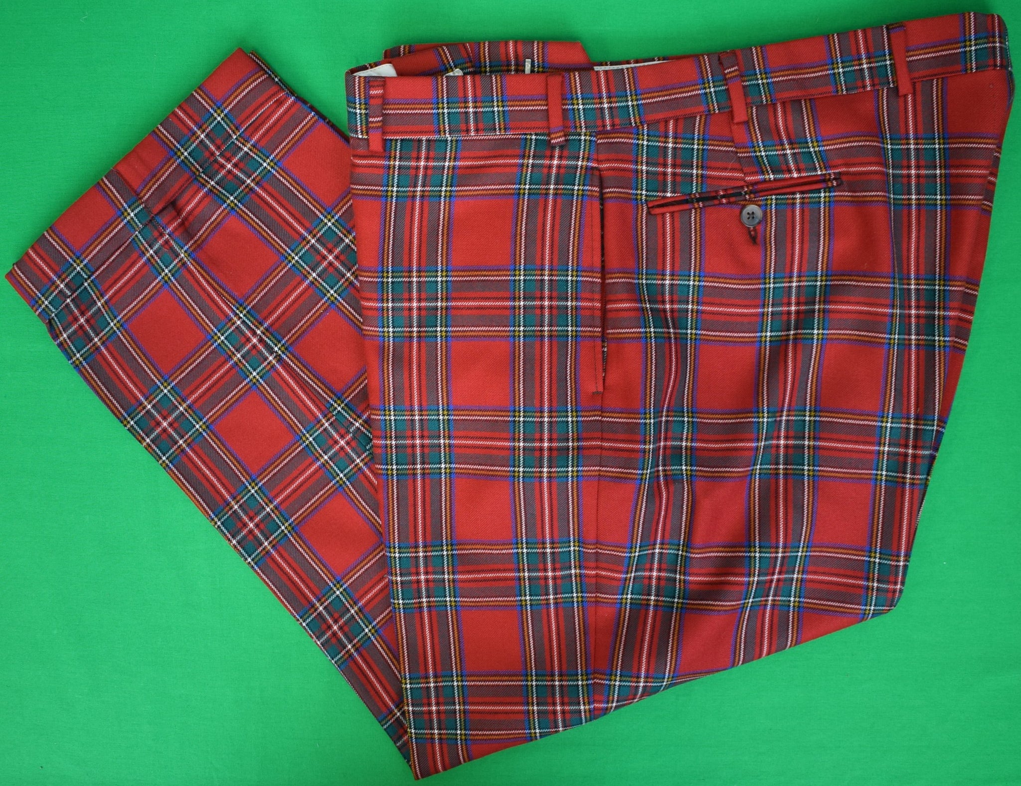 O'Connell's Plain Front Wool Flannel Trousers - Royal Stewart Sz 42