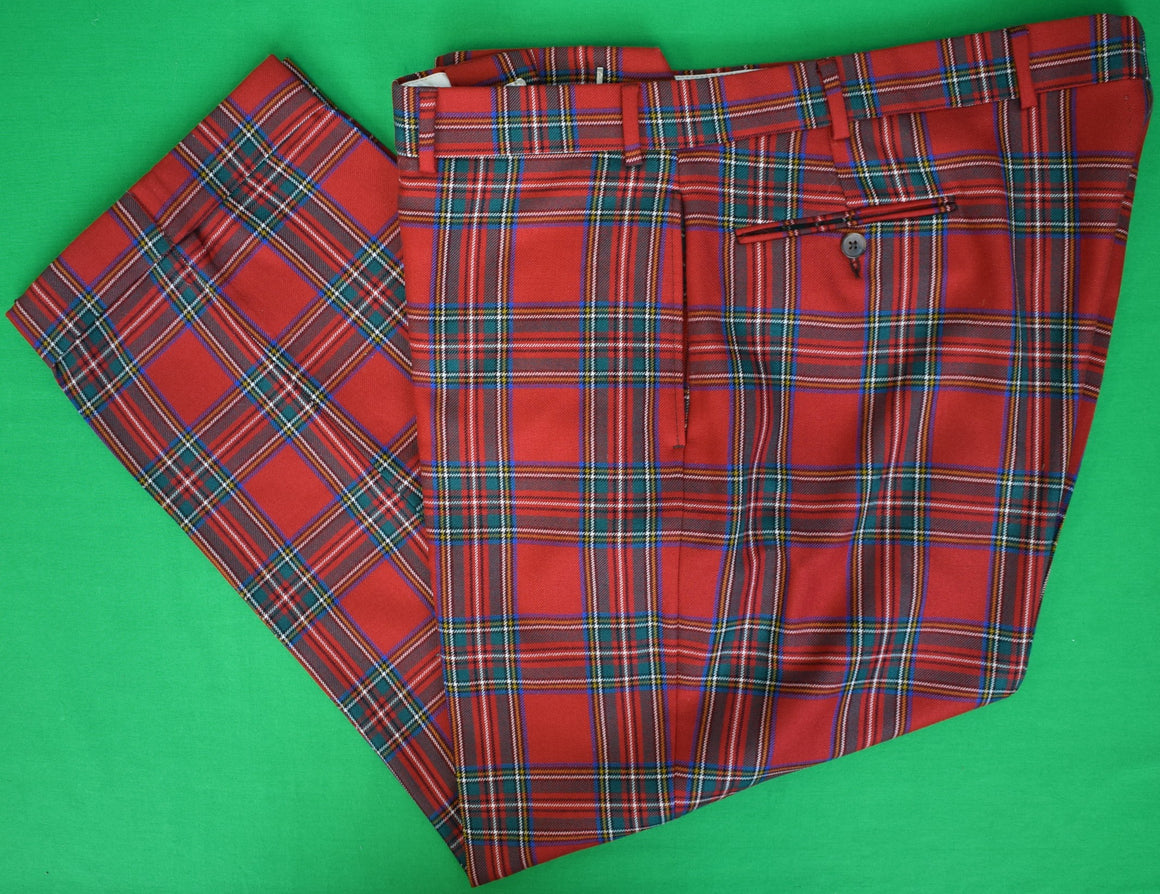 O'Connell's Plain Front Wool Flannel Trousers - Royal Stewart Sz 42