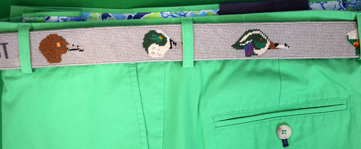 "Hand Needlepoint Belt w/ Duck Decoys" Sz 41 1/2