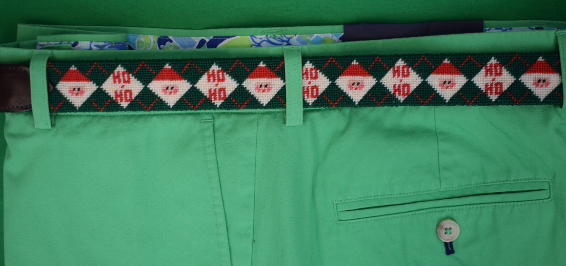 Hand Needlepoint Green/ Red Christmas Belt Sz 34