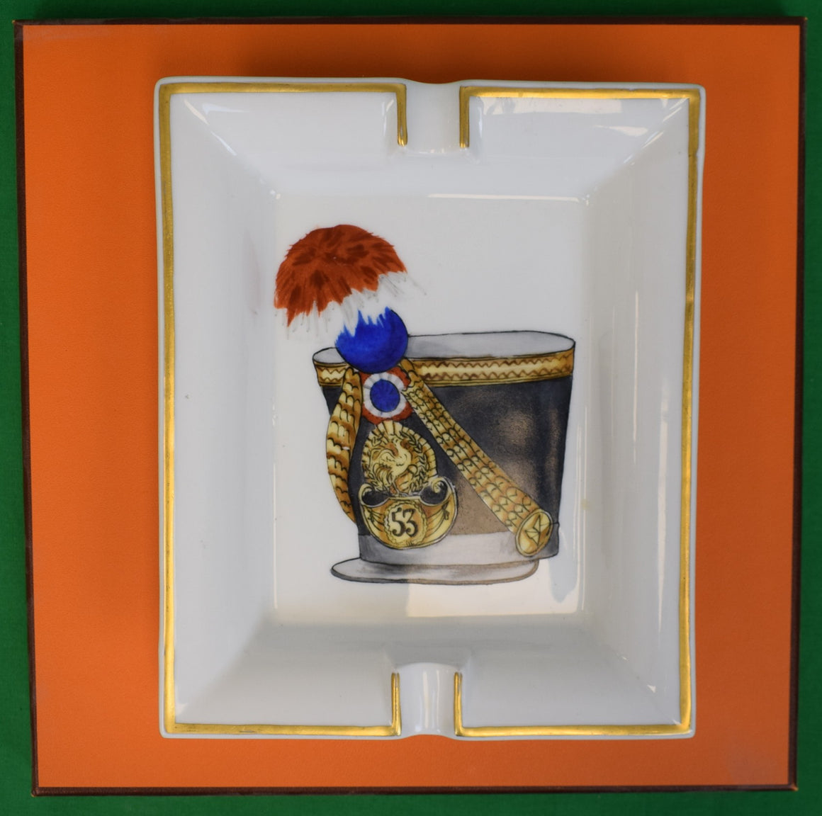 "Hermès Paris Porcelain Ashtray w/ French Military Kepi Hat Print" Provenance: The Susie Hilfiger Collection