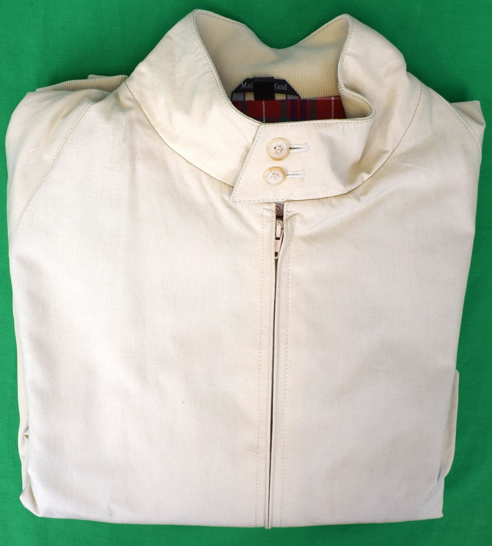 Baracuta Four Climes G9 Harrington Natural Jacket Made In England w/ Red Tartan Plaid Lining Sz 44 Reg (NWOT)