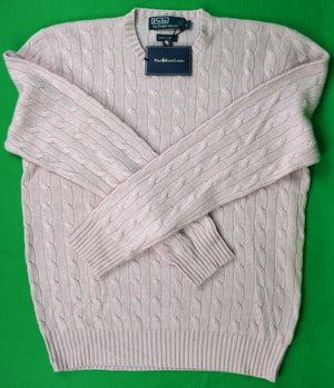 "Polo Ralph Lauren Shell Pink Cashmere Cable Crewneck Sweater" Sz L (New w/ PRL Tag)