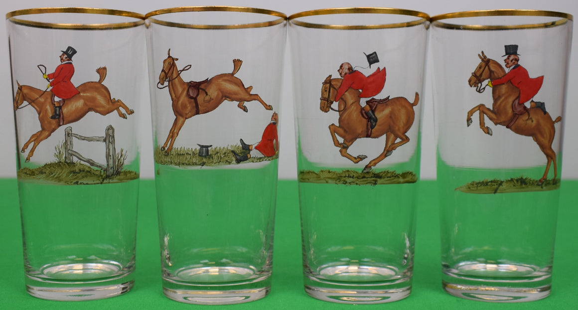 Set x 4 Cyril Gorainoff Hand-Painted Fox-Hunt Scene Highball Cocktail Glasses