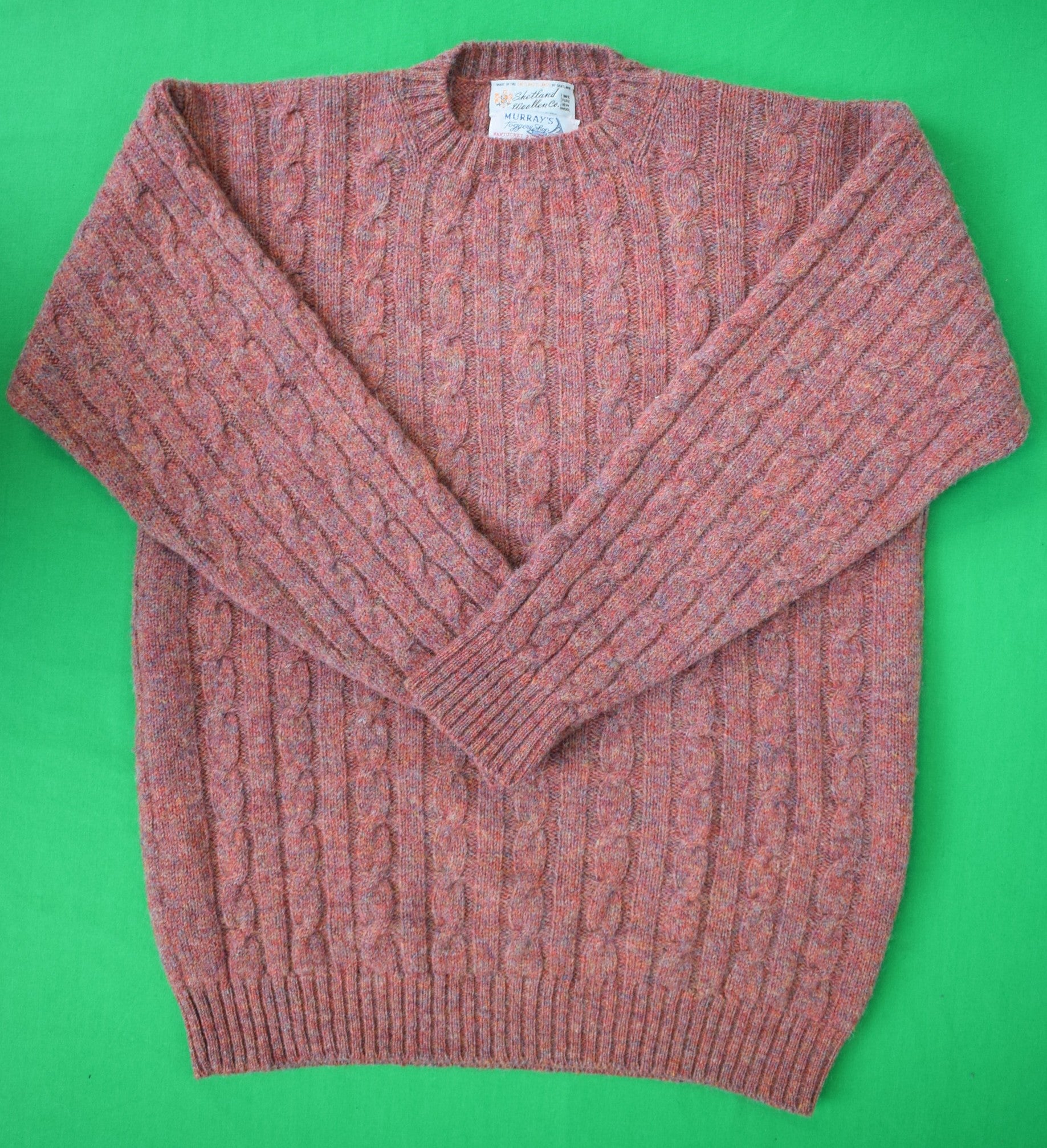 "Murray's Toggery Shop Nantucket x Shetland Woolen Co Heather Breton Red Cable Crewneck Sweater" Sz 44