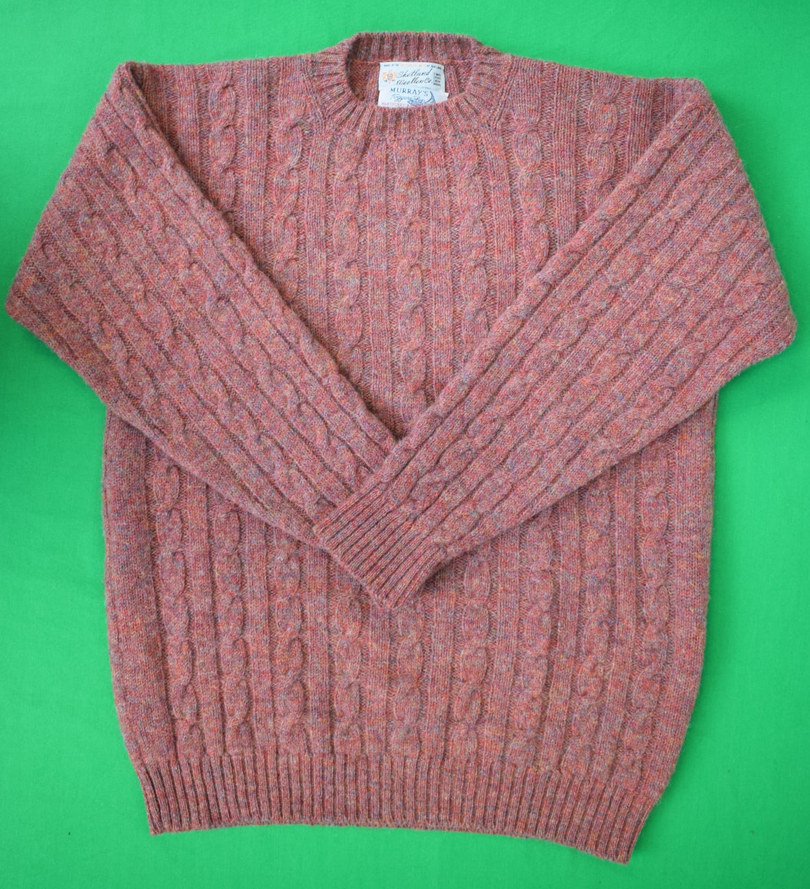 "Murray's Toggery Shop Nantucket x Shetland Woolen Co Heather Breton Red Cable Crewneck Sweater" Sz 44