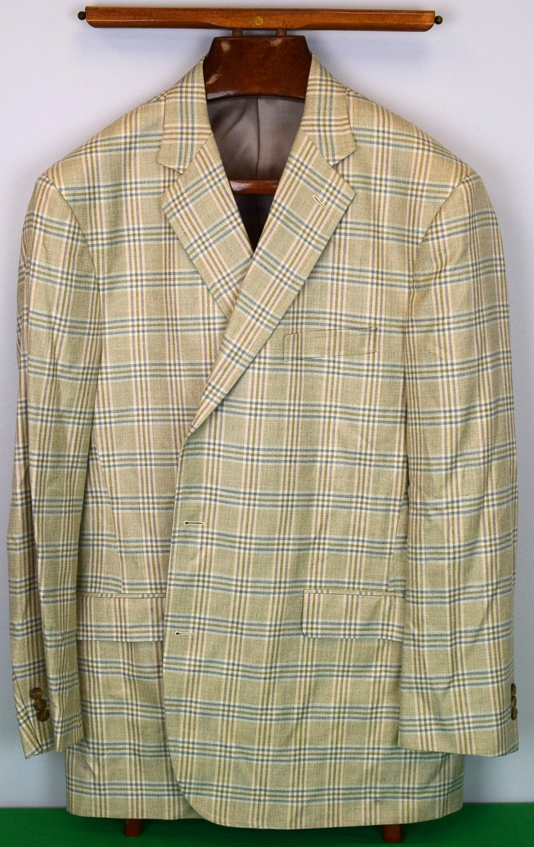 "O'Connell's x Southwick Silk & Linen Tan/ Blue Plaid Sport Jacket" Sz 48L (NWOT)